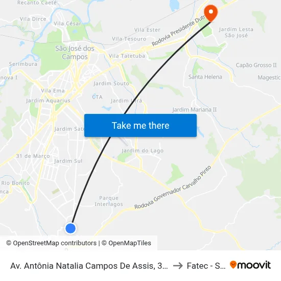 Av. Antônia Natalia Campos De Assis, 347 to Fatec - Sjc map