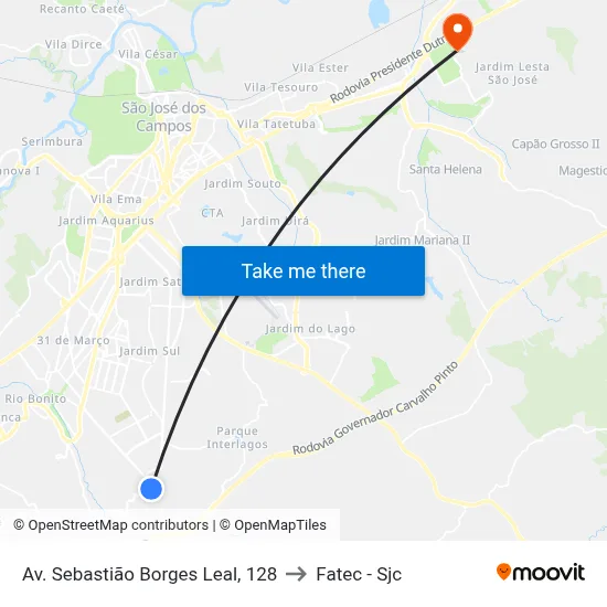Av. Sebastião Borges Leal, 128 to Fatec - Sjc map