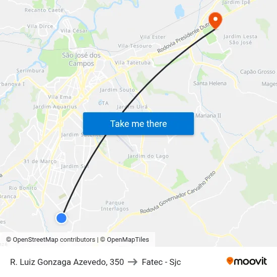 R. Luiz Gonzaga Azevedo, 350 to Fatec - Sjc map