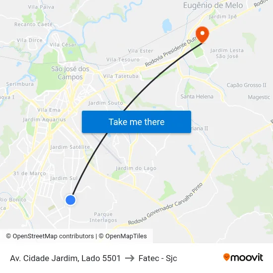 Av. Cidade Jardim, Lado 5501 to Fatec - Sjc map