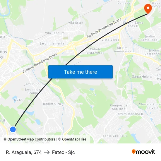 R. Araguaia, 674 to Fatec - Sjc map