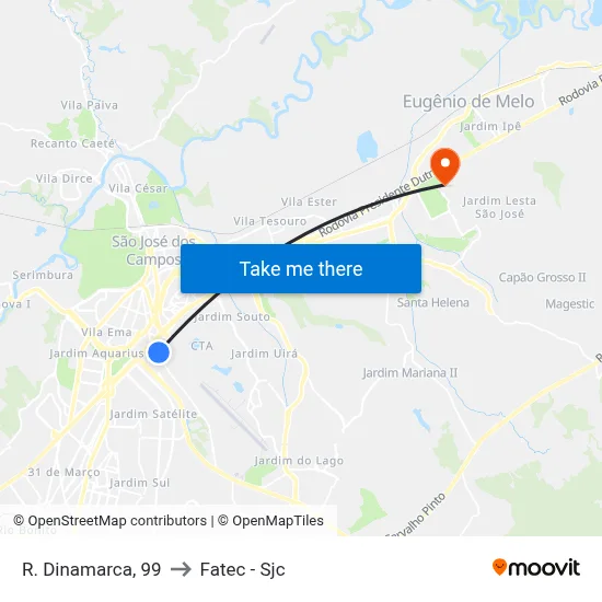 R. Dinamarca, 99 to Fatec - Sjc map