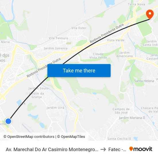 Av. Marechal Do Ar Casimiro Montenegro Filho, 470 to Fatec - Sjc map