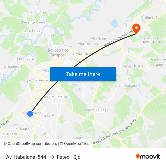 Av. Itabaiana, 544 to Fatec - Sjc map