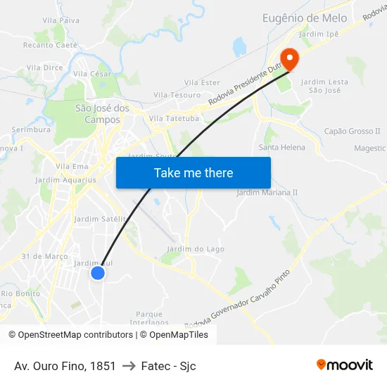 Av. Ouro Fino, 1851 to Fatec - Sjc map