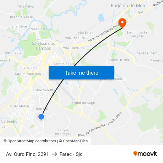 Av. Ouro Fino, 2291 to Fatec - Sjc map