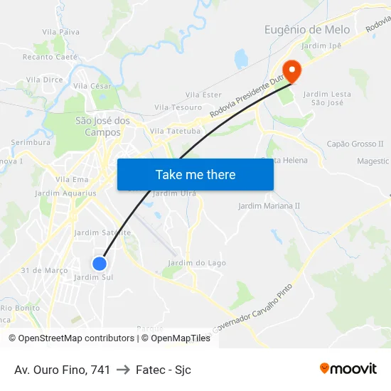 Av. Ouro Fino, 741 to Fatec - Sjc map