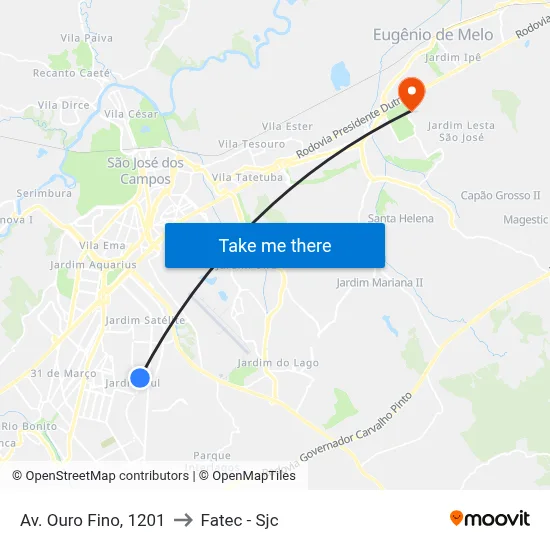 Av. Ouro Fino, 1201 to Fatec - Sjc map