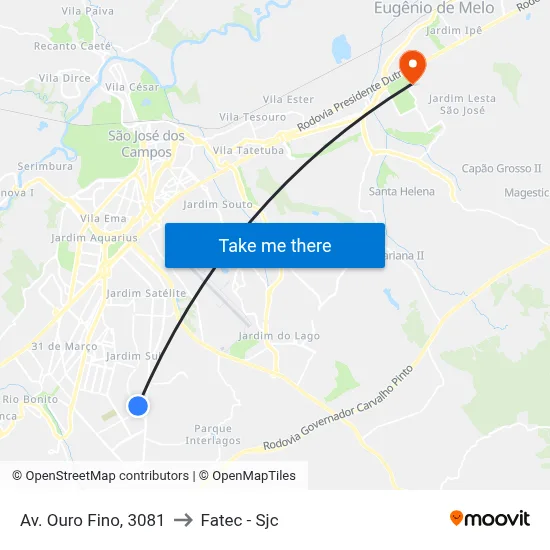 Av. Ouro Fino, 3081 to Fatec - Sjc map