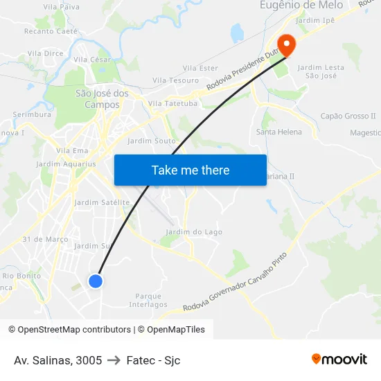 Av. Salinas, 3005 to Fatec - Sjc map