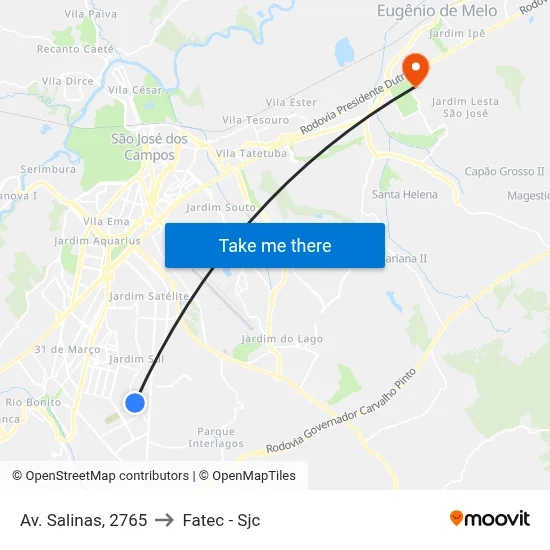 Av. Salinas, 2765 to Fatec - Sjc map