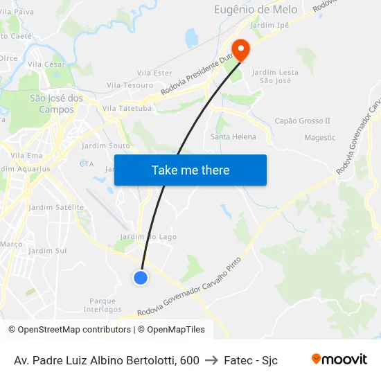 Av. Padre Luiz Albino Bertolotti, 600 to Fatec - Sjc map
