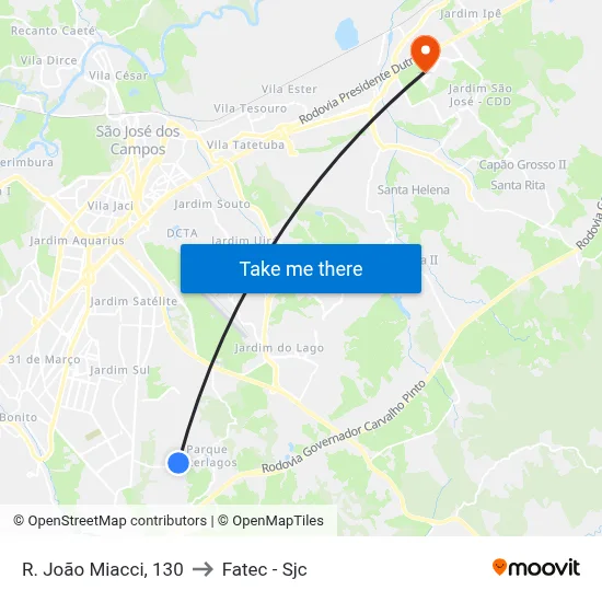 R. João Miacci, 130 to Fatec - Sjc map