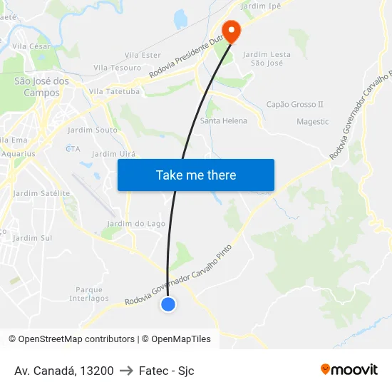 Av. Canadá, 13200 to Fatec - Sjc map