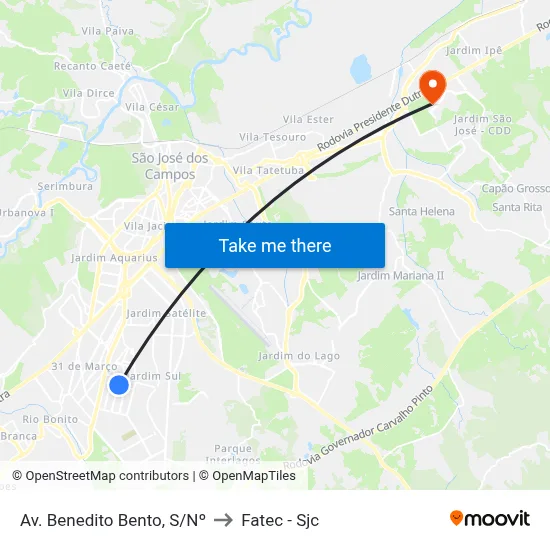 Av. Benedito Bento, S/Nº to Fatec - Sjc map