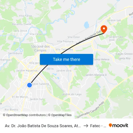 Av. Dr. João Batista De Souza Soares, Atrás 380 to Fatec - Sjc map