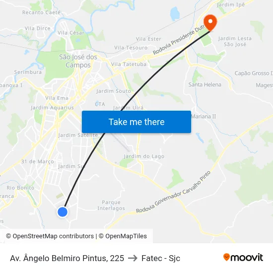 Av. Ângelo Belmiro Pintus, 225 to Fatec - Sjc map
