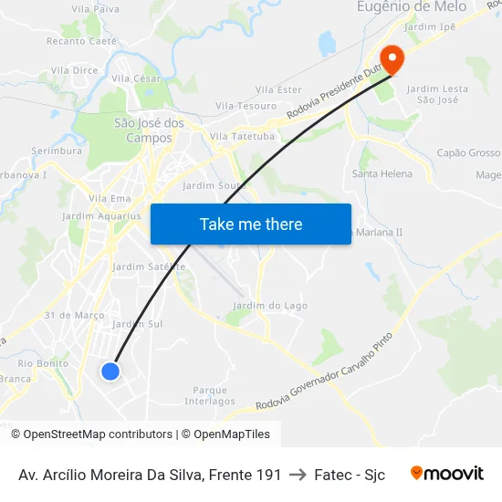 Av. Arcílio Moreira Da Silva, Frente 191 to Fatec - Sjc map