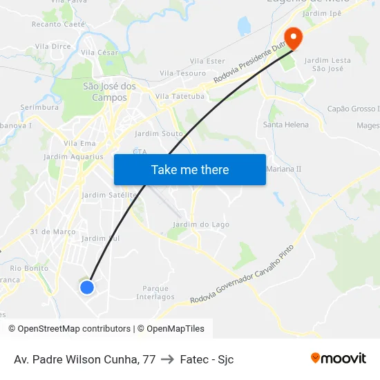 Av. Padre Wilson Cunha, 77 to Fatec - Sjc map