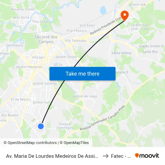 Av. Maria De Lourdes Medeiros De Assis, 222 to Fatec - Sjc map