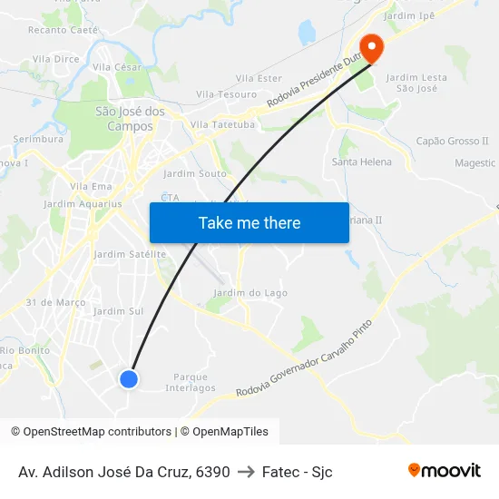 Av. Adilson José Da Cruz, 6390 to Fatec - Sjc map