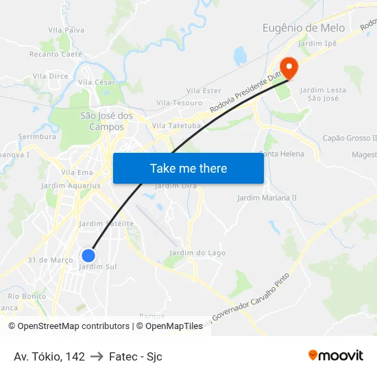 Av. Tókio, 142 to Fatec - Sjc map