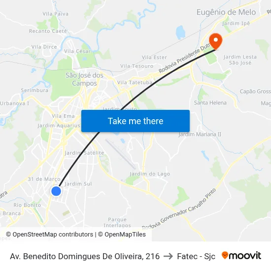 Av. Benedito Domingues De Oliveira, 216 to Fatec - Sjc map