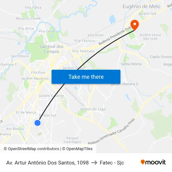 Av. Artur Antônio Dos Santos, 1098 to Fatec - Sjc map
