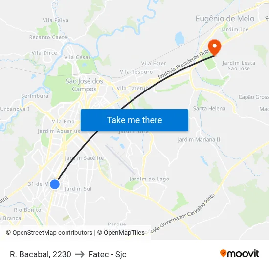 R. Bacabal, 2230 to Fatec - Sjc map