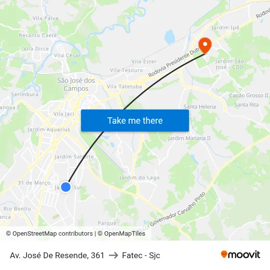 Av. José De Resende, 361 to Fatec - Sjc map
