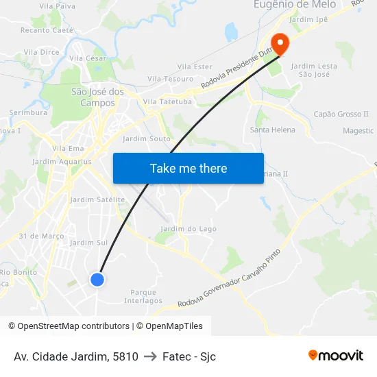Av. Cidade Jardim, 5810 to Fatec - Sjc map