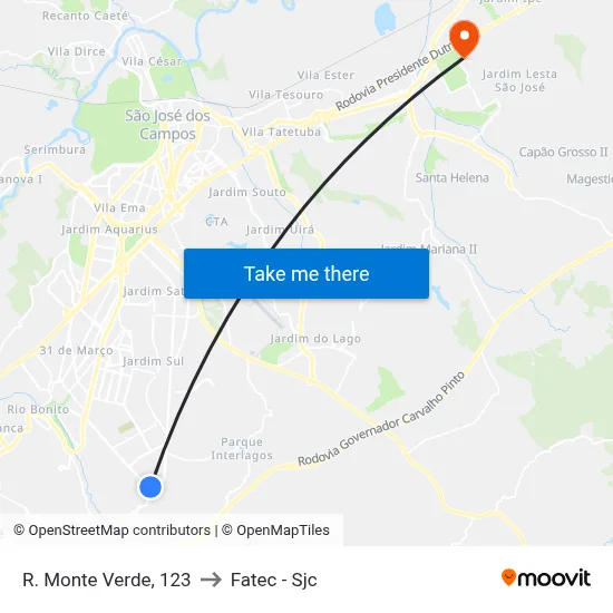 R. Monte Verde, 123 to Fatec - Sjc map