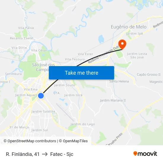 R. Finlândia, 41 to Fatec - Sjc map