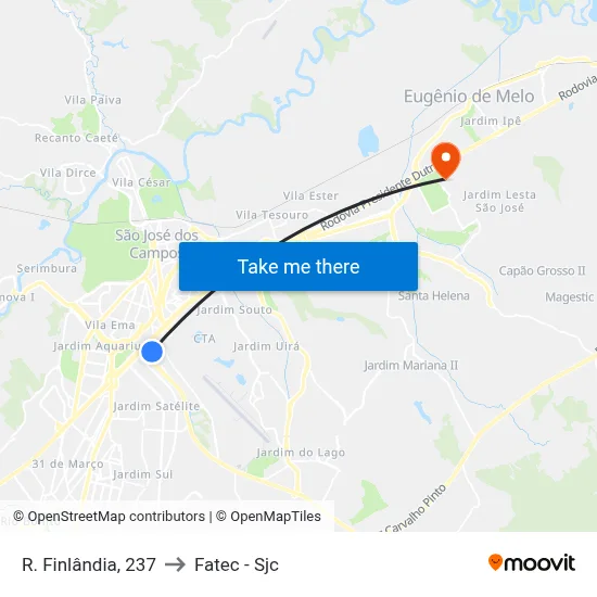 R. Finlândia, 237 to Fatec - Sjc map