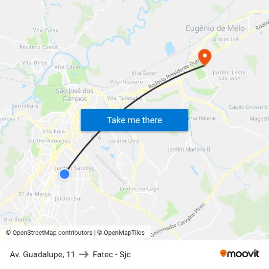 Av. Guadalupe, 11 to Fatec - Sjc map