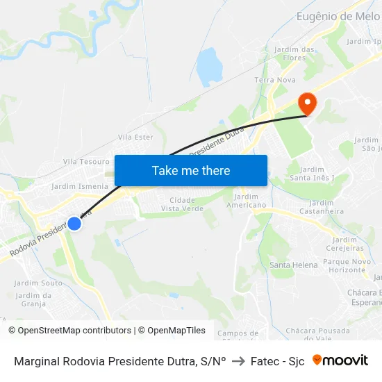 Marginal Rodovia Presidente Dutra, S/Nº to Fatec - Sjc map