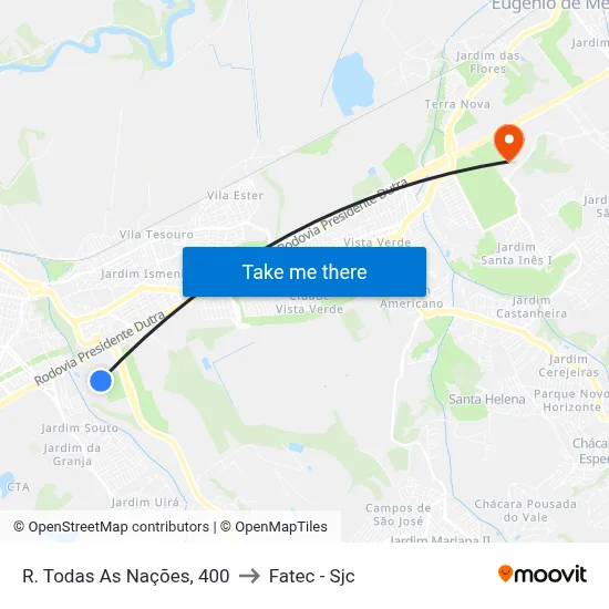 R. Todas As Nações, 400 to Fatec - Sjc map