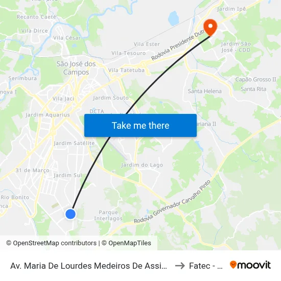 Av. Maria De Lourdes Medeiros De Assis, 140 to Fatec - Sjc map