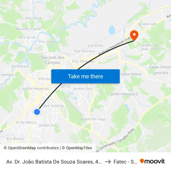 Av. Dr. João Batista De Souza Soares, 431 to Fatec - Sjc map