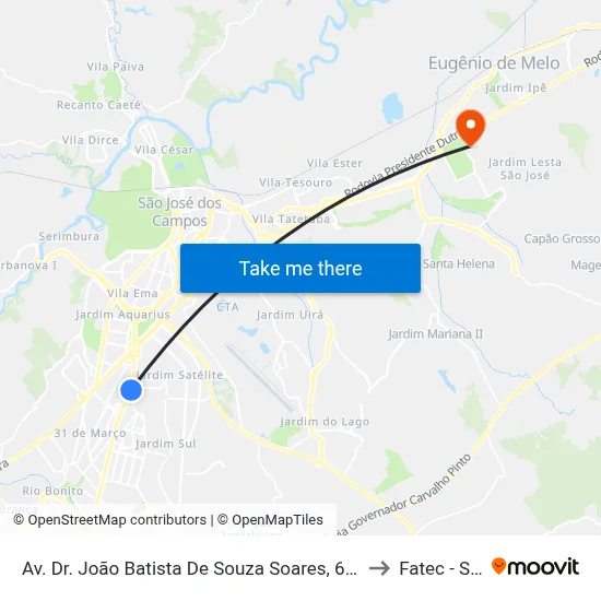 Av. Dr. João Batista De Souza Soares, 668 to Fatec - Sjc map