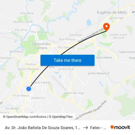 Av. Dr. João Batista De Souza Soares, 1180 to Fatec - Sjc map