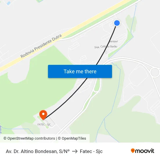Av. Dr. Altino Bondesan, S/Nº to Fatec - Sjc map