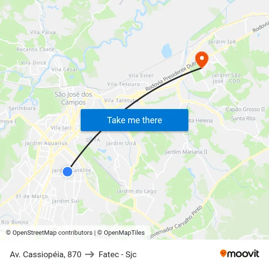 Av. Cassiopéia, 870 to Fatec - Sjc map