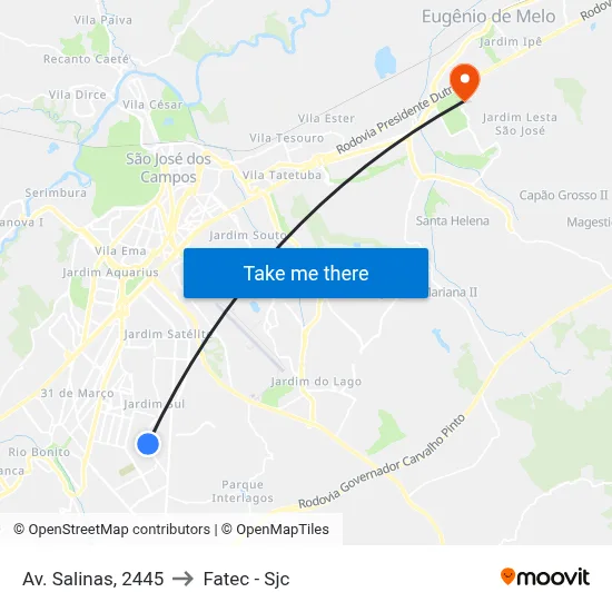 Av. Salinas, 2445 to Fatec - Sjc map