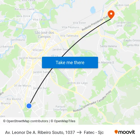 Av. Leonor De A. Ribeiro Souto, 1037 to Fatec - Sjc map