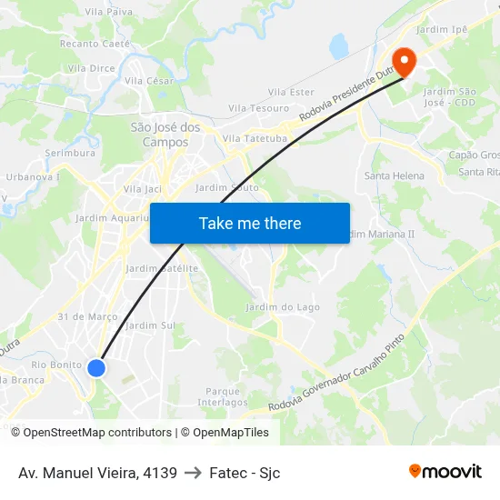 Av. Manuel Vieira, 4139 to Fatec - Sjc map
