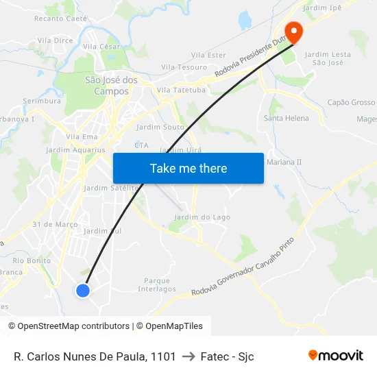 R. Carlos Nunes De Paula, 1101 to Fatec - Sjc map