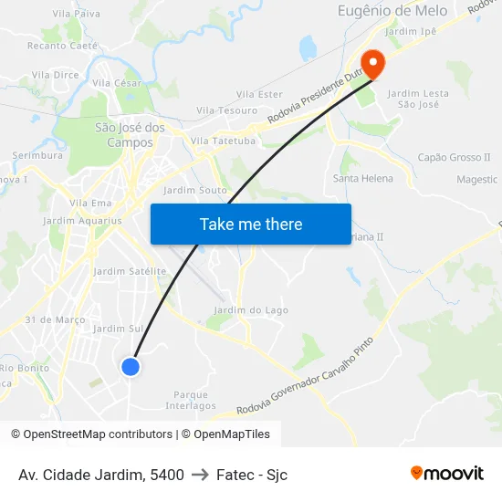 Av. Cidade Jardim, 5400 to Fatec - Sjc map