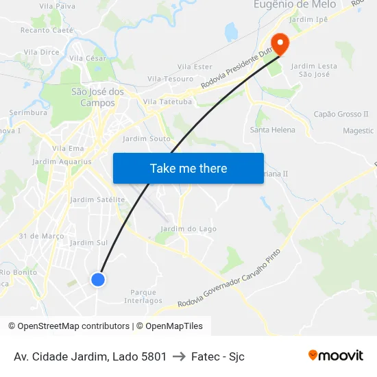 Av. Cidade Jardim, Lado 5801 to Fatec - Sjc map