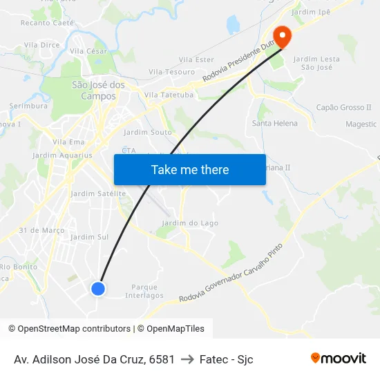Av. Adilson José Da Cruz, 6581 to Fatec - Sjc map